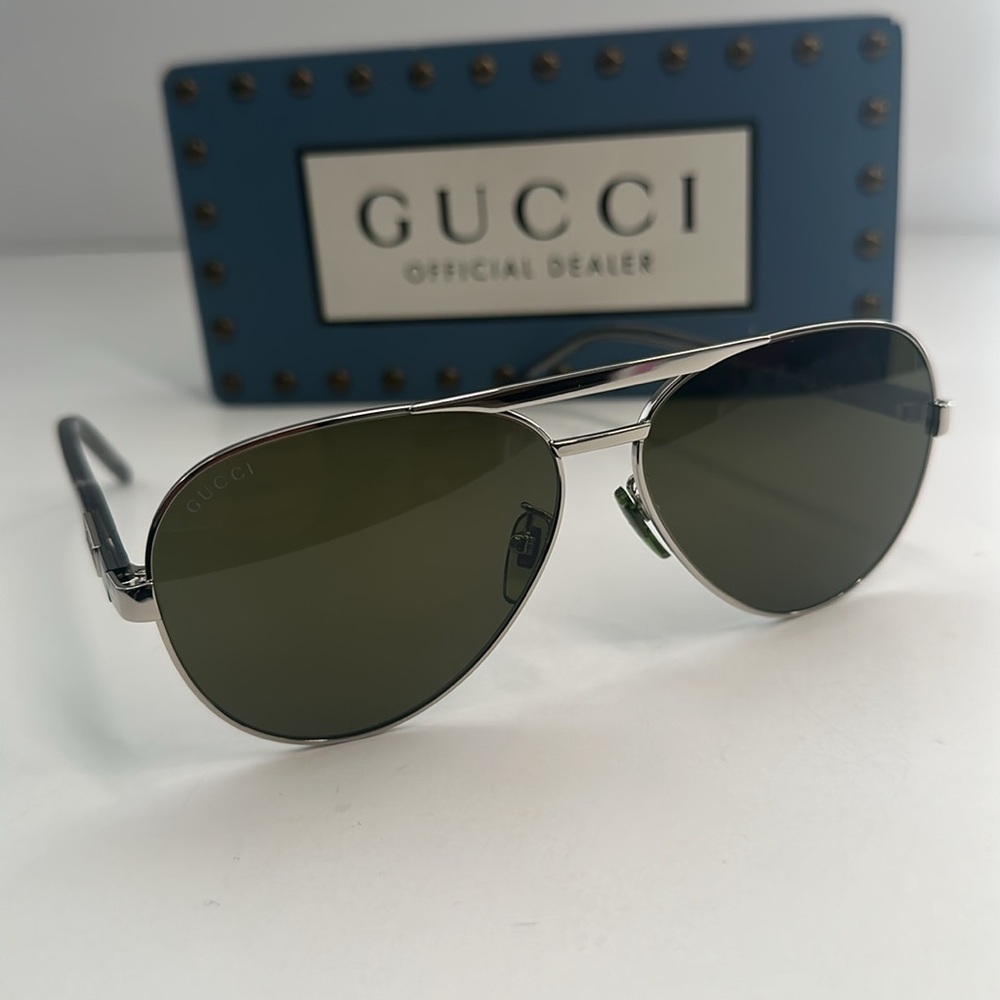 💯- New Authentic Gucci™ GG1163S 002 60 - Silver/Gray Sunglasses - Picture 9 of 14